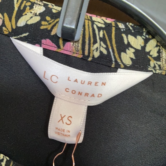 Relist9/28🔺LC Lauren Conrad floral print mini dress ruffle & metallic detail XS - Picture 9 of 17